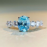 wholesale S925 Sterling Silver Women's Aquamarine Sky Blue Pigeon Egg Ring Diamond Ring Versatile Minimalist Cross-Border Bestseller Wholesale-Rose Red-CBJZ069>No. 5