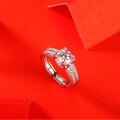 925 Sterling Silver Moissanite Four-Prong Bull Head Double Row Ring-0-2