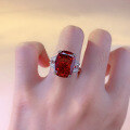 wholesale S925 Silver Zhu Zhifan New 11*15 High Carbon Square Pigeon Blood Red Ring for Women, Fashionable and Versatile-0-3