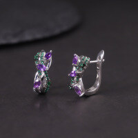 wholesale S925 Silver new design-inspired natural topaz earrings with cluster-set garnet, peridot, and amethyst gemstones-Natural amethyst earrings