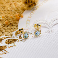 wholesale Metal material first, new fashion trend teardrop-shaped natural aquamarine earrings, ins versatile mini gemstone ear accessories-10K Gold Aquamarine Earrings 10K