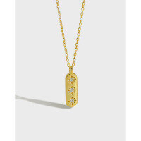 wholesale S925 Sterling Silver 0071 Korean Version Choker Collarbone Necklace Ins Niche Geometric Long Pendant Star Zircon-18K gold 925 silver
