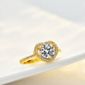 14K Gold Plated S925 Silver Moissanite 1 Carat 65MM Heart Shape Ring-0-0