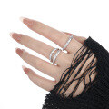 wholesale S925 sterling silver 377 wire drawing wave diamond inlay ring for women, minimalist style, small and unique, ins-style, elegant and sophisticated four-pointed star ring-0-3
