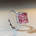 wholesale S925 Sterling Silver Pink Diamond Ring for Women, Rouge Deep Pink Tourmaline Colored Gemstone Full Diamond Square Bezel Setting, TikTok Cross-Border Live Streaming-0-1