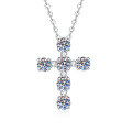 Wholesale S925 Sterling Silver Full Diamond Cross Necklace, Moissanite, Trendy Minimalist Unisex-0-3