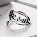 wholesale Sterling Silver S925 Vintage Distressed Hollow-Out Musical Note Alphabet Ins Minimalist Cold Style Chain Ring-0-0