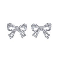 wholesale S925 Sterling Silver Cross-Border New Set of Women's Diamond-Encrusted Bow Necklace and Earrings with Exquisite and Stylish Design-Platinum HV110027-SW-WH>925 Silver