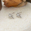 wholesale Metal: S999 Sterling Silver, Eight-Pointed Star Ear Studs Women, Ins Style Light Luxury Fashion High Street Wind Earrings Ear Accessories New-0-3