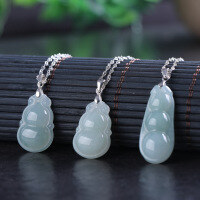 wholesale 925 silver with certificate, ancient style icy jadeite A-grade calabash pendant necklace, silver-inlaid jade pendant for gifting mom-Light Green Jade Gourd Pendant (without chain)