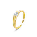 wholesale S925 Sterling Silver Textured Design European and American Style Gold-Plated Zircon Ring for Women, Personality Ins Style Adjustable Open Ring-0-4