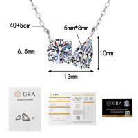 S925 Sterling Silver Moissanite Waterdrop Doublet Round Necklace-2-carat D-color moissanite  925 silver