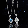 Sterling Silver Natural Blue Topaz Moissanite Necklace Pendant-0-4