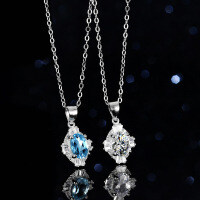 Sterling Silver Natural Blue Topaz Moissanite Necklace Pendant-Inlaid with natural blue topaz  925 silver