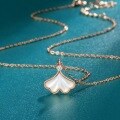 wholesale S925 Sterling Silver Maker's Three Lives Lucky Mother-of-Pearl Ginkgo Leaf Necklace for Women, High-End Design, Niche Collarbone Jewelry-0-2