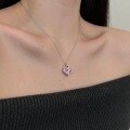 wholesale S925 Sterling Silver Pink Heart Lock and Key Design Sweet and Fresh Collarbone Necklace-0-3