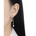 wholesale S925 Sterling Silver French Asymmetrical Line Pearl Earrings for Women, Niche, Unique, Elegant, and High-End-0-2