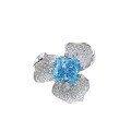 wholesale Platinum, ZHUO ZHI FAN New Collection Aquamarine 10*10mm Radiant Cut Flower Ring for Women, Fully Pavé Diamond Halo Setting-0-4