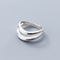 wholesale Sterling Silver S925 Women's Korean Style Minimalist Line Double Ring Trendy Lady Tail Ring J4939-S925 Silver Ring Size 10