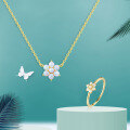 wholesale 925 Silver Japanese Cute Flower Composite Opal Necklace, White Opal Gemstone Versatile Jewelry-0-3