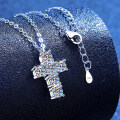 S925 Silver Moissanite Cross Pendant Necklace, Korean Light Luxury Design-0-0