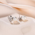 wholesale S925 Sterling Silver Elegant and Fresh Leaf Pearl Earrings with Diamond, Zircon, and Shell Pearl for Women Wholesale-0-5