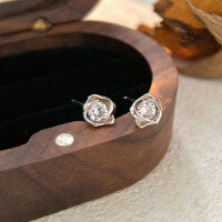 wholesale Sterling Silver S999 Rose Flower Ear Studs for Women, Fashionable and Elegant, Bohemian Style, Exquisite and Versatile Earrings, Korean Version-Sterling silver
