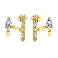 wholesale S925 Sterling Silver Cross-Border European and American Pearl-Studded Arc Geometric Zircon Elegant Stud Earrings for Women with Silver Needles-Gold and white diamonds DY1D0384-SG-WH>925 silver