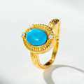 Gold-Plated 925 Silver Women's Turquoise Ring, Distressed Retro Vintage Style-0-0