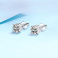 wholesale PT950 gold plated 925 sterling silver four-prong moissanite stud earrings with screw backs,-0-0