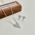 wholesale S925 silver Korean-style new women's necklace and earrings set, featuring heart-shaped full zirconia inlay and fashionable versatile design-0-0