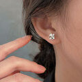 wholesale Sterling Silver Minimalist Four-Leaf Clover Stud Earrings for Women, Dainty and Versatile Fresh Style Ear Accessories Trendy-0-0