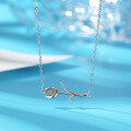 wholesale S925 silver minimalist and fresh tulip cat's eye stone necklace for women, a small and unique collarbone chain with a floral pendant-0-0