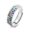 wholesale S925 sterling silver creative epoxy resin enamel small flower ring, minimalist ins cottagecore style niche band-0-4