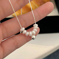 wholesale S925 Sterling Silver Full Body Natural Freshwater Pearl Necklace for Women, Korean Minimalist Niche High-End Sense Collarbone Chain-Pure silver + natural freshwater pearls (42+5CM)