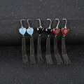 wholesale S925 Silver Black Agate Designer Natural Gemstone Heart Tassel Ear Studs-0-1