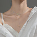 wholesale S925 Silver Korean-style Elegant Double-layer Beaded Y-shaped Necklace Long Slide Bead Collarbone Chain D5938-0-3