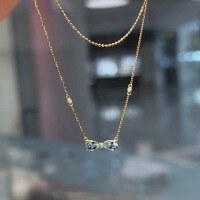 wholesale S925 Sterling Silver 18K Gold Necklace with Brilliantly Set Aquamarine Topaz Bow Pendant Choker-Gold 925 silver