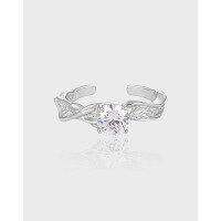 wholesale S925 Sterling Silver Women's Ring with Unique Irregular Texture Inlaid with Sparkling Diamonds, Small Niche, Personality, Ins, Light Luxury, and Advanced Temperament-Platinum [No. 15/Adjustable]>Opening adjustable