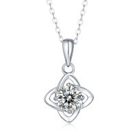 S925 Sterling Silver Four Leaf Clover Pendant Necklace, Wholesale-Model M [Clearance Sale - Free Shipping] Moissanite 1ct  925 Silver