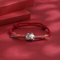 wholesale 999 Pure Silver Chunky Coin Woven Red Rope Bracelet for Women Couples Best Friends New Year Gift-0-9