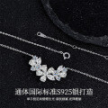 Metal Diamond Flower Cherry Blossom Pendant Necklace for Women-0-0