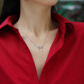 wholesale S925 Silver Powder Pink Sentiment Necklace New Women's Moissanite Collarbone Chain Light Luxury Bow Live Broadcast Best-Selling Necklace-0-3