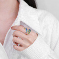 wholesale S925 Sterling Silver Vintage Enamel Peacock Drip Glaze Craft Ethnic Bohemian Adjustable Ring-0-2