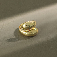 wholesale S925 Sterling Silver Korean Version Minimalist Ring Ins Water Drop Open Adjustable Ring for Women Versatile Silver Ring-18K Gold [No. 13/Adjustable] Opening adjustable