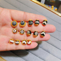 wholesale S925 Gold-Plated Agate Tianzhu Barrel Bead Components Bracelet DIY Semi-Finished Product New-One two-eyed dzi bead