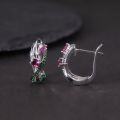wholesale S925 silver new design natural topaz earrings with cluster-set garnet, peridot, and amethyst gemstones-0-4