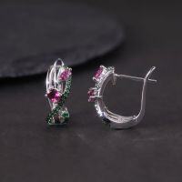 wholesale S925 silver new design natural topaz earrings with cluster-set garnet, peridot, and amethyst gemstones-Natural Rose Pomegranate Earrings