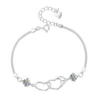 wholesale S925 Sterling Silver Moissanite Heart Bracelet, Minimalist and Versatile Bangle, Heart-shaped Fashionable and Elegant Advanced Jewelry-Single 50 point + 50 point (Moissanite) bracelet 925 silver