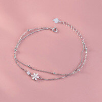 wholesale S925 Sterling Silver Fresh and Sweet Ins Style Niche Design Inlaid Floral Round Diamond Double-Layer Bracelet S7492-S925 silver bracelet silver 925 silver